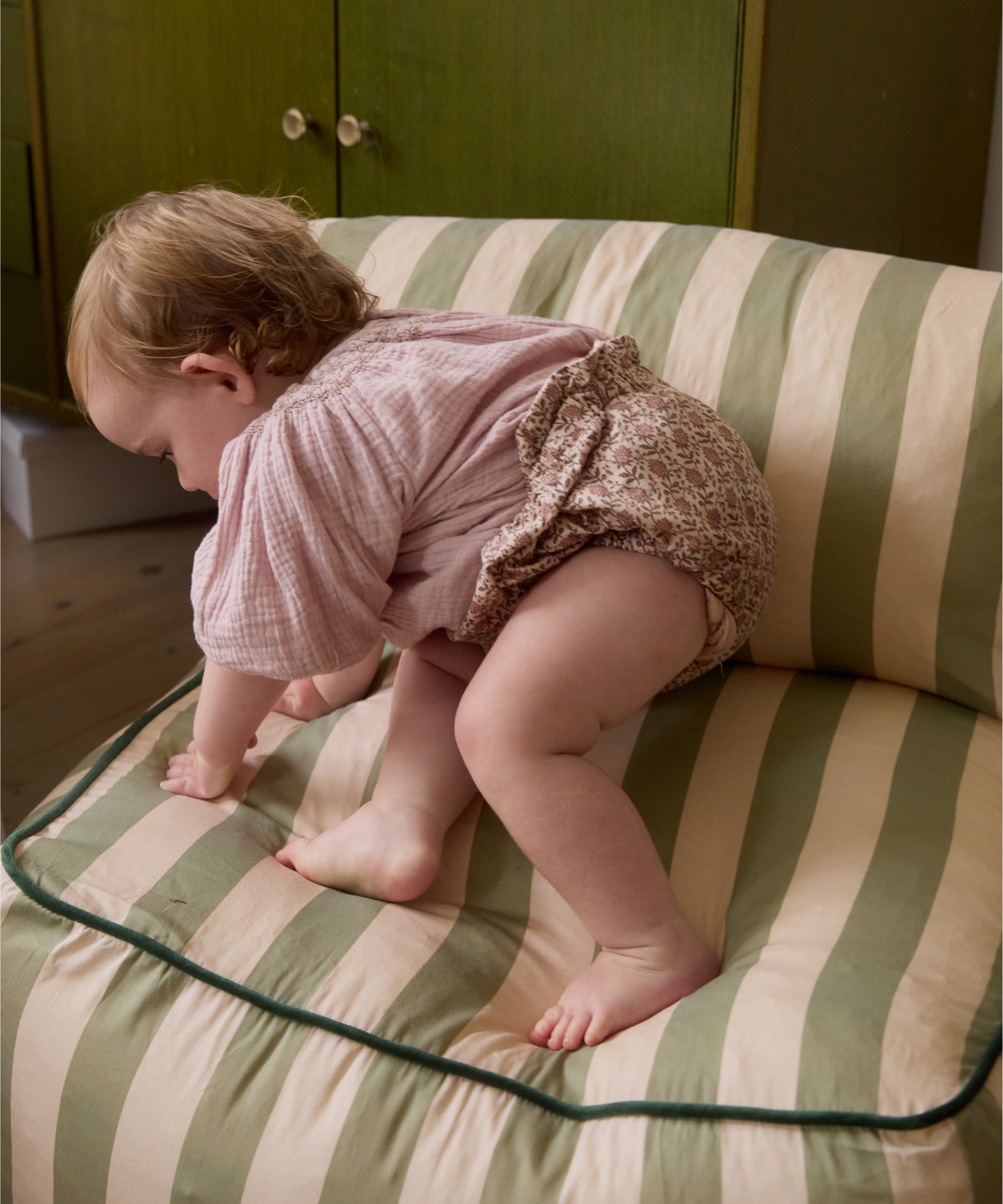 Toddler Cotton Striped Lounge in Green Comfortable, Washable