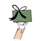 Illustration of a hand holding a green gift box with a black ribbon on a white background