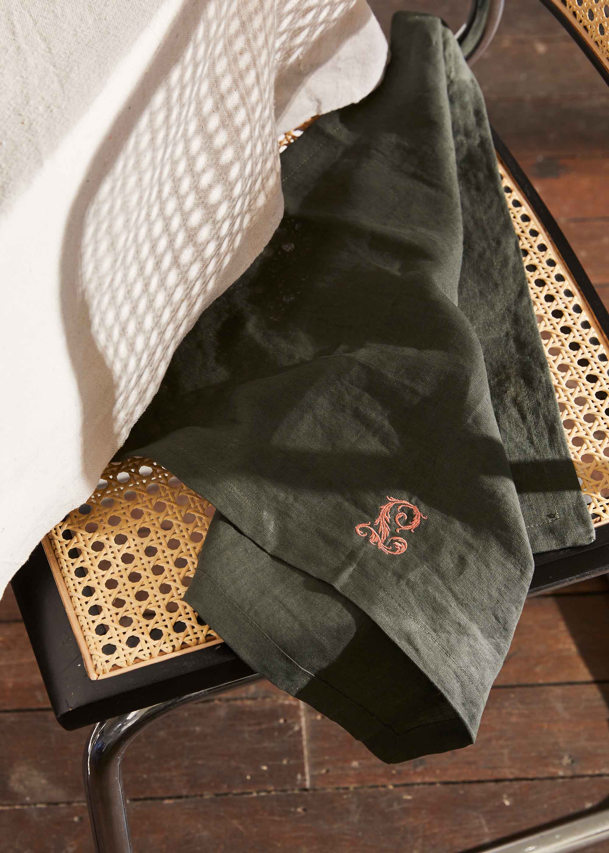 Monogrammed linen placemats and napkins