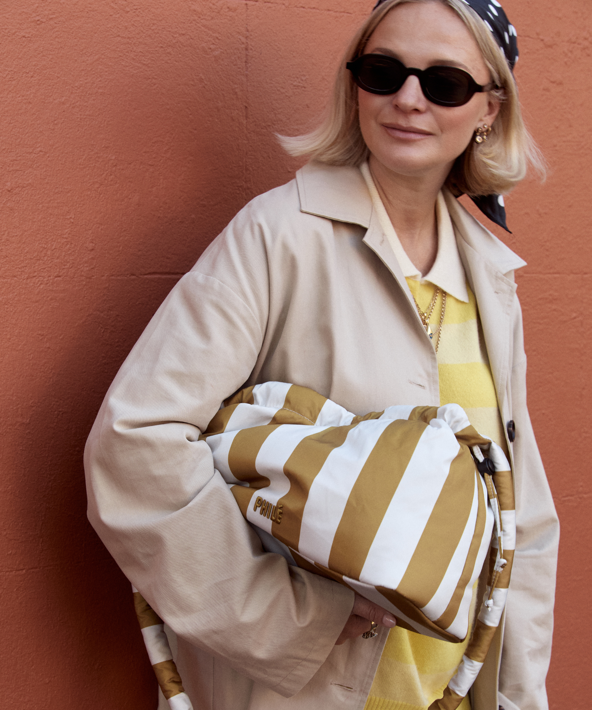 Pram Caddy - Gold Stripe