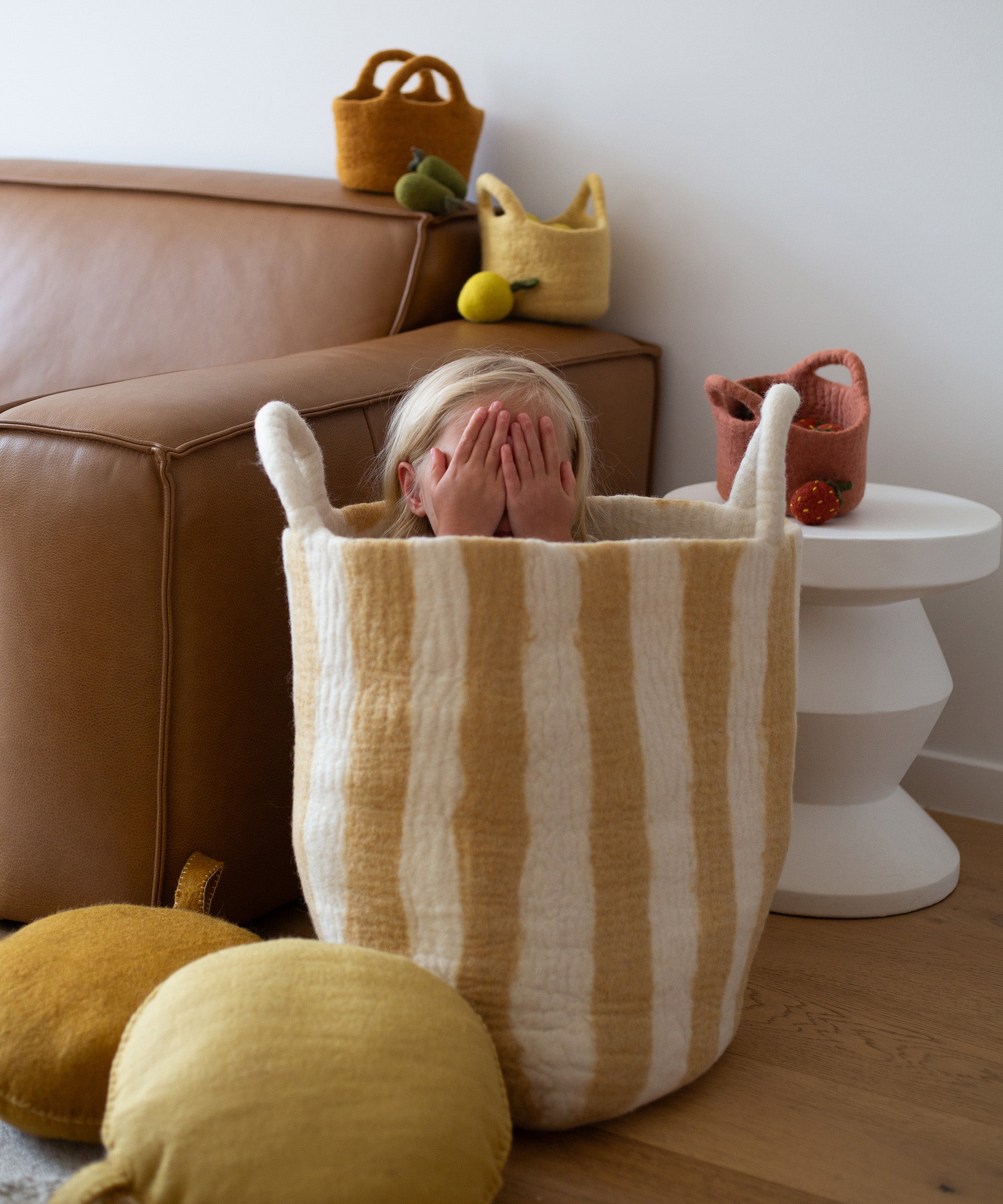 Toy Basket in Yellow Stripe - Large